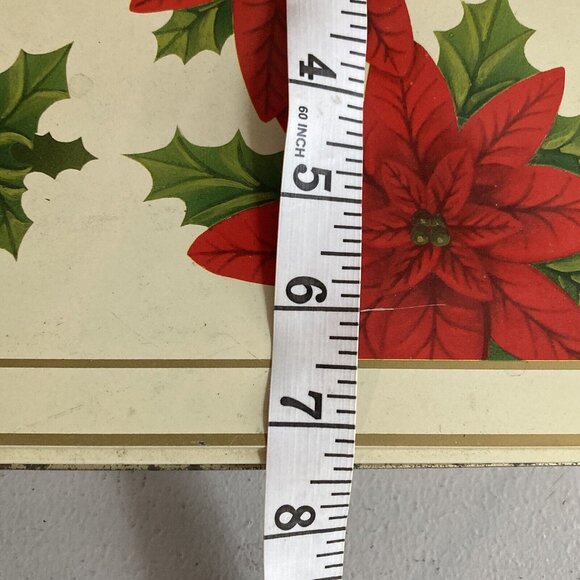 Vintage Red Poinsettia Flowers Litho Metal Tin - Picture 9 of 10